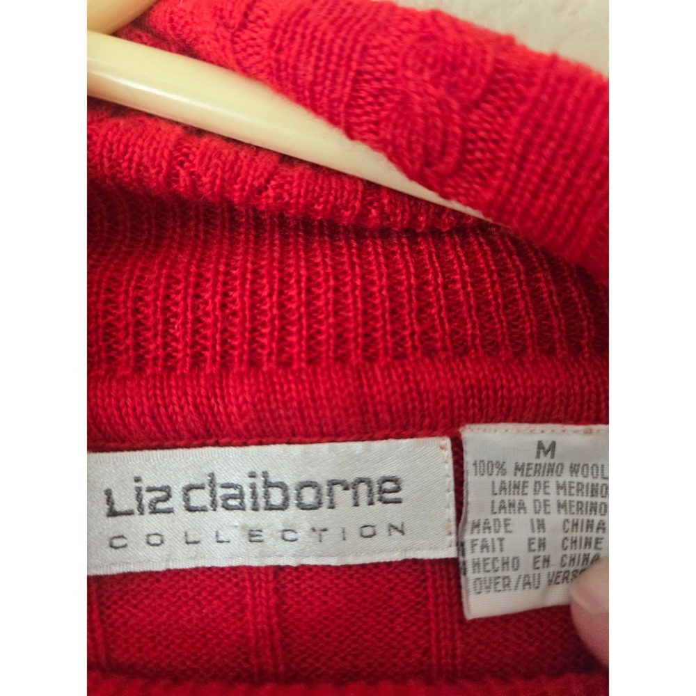 Liz Claiborne vintage Red 100% Merino Wool Turtleneck Sweater Womens M - Picture 3 of 3